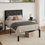 SHA CERLIN Twin Size Metal Platform Bed Frame,Linen Upholstered Button Tufted Headboard, Mattress Foundation with 12.4” Under-Bed Storage, Noise-Free, Easy Assembly, No Box Spring Needed, Dark Grey SHA CERLIN