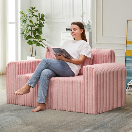 Hobestluk Couch Sofa 2-Seater Foam Sofa Loveseat for Small Spaces Comfy Sofas with Removable Cover Furry Couch with Pillows for Living Room, Bedroom, Apartment, Office (Pink, Loveseat) Hobestluk