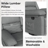 Glider Recliner for Adult Indoor Upholstered Lounge Nursery Chair Swivel Single Sofa with Side Pockets for Living Room Bedroom(Grey) Amopatio