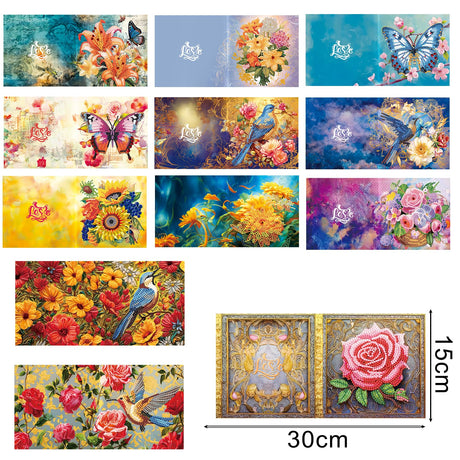pigpigboss 12 Packs Flower Butterfly Diamond Painting Greeting Card Kit Bird Diamond Art Greeting Cards Special Shaped Diamond Painting Greeting Card Arts Crafts for Birthday Blessing and Wishes pigpigboss