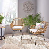 Christopher Knight Home Rodney Indoor Woven Faux Rattan Chairs with Cushions (Set of 2), Light Brown and Beige Finish Christopher Knight Home