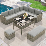 YITAHOME Patio Wicker Furniture Set, Outdoor Sectional Sofa with Stools and Lift-Top Coffee Table 6-Piece, All-Weather Conversation Set for Garden, Backyard, Grey YITAHOME
