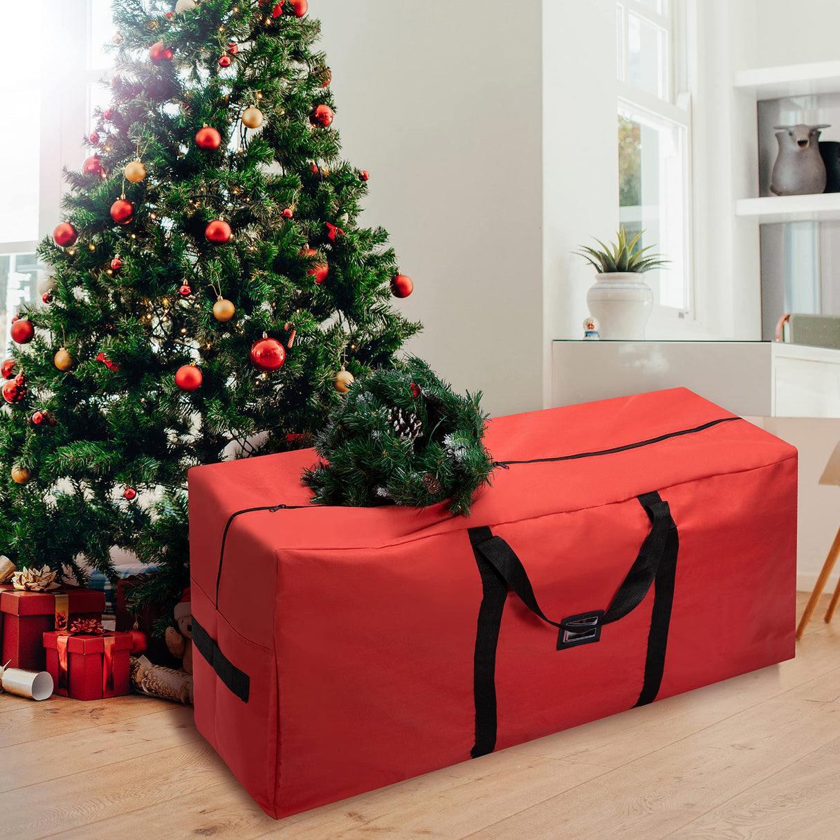 Joiedomi 2 Pack Christmas Tree Storage Bag Set, 7.5 ft Artificial Xmas Tree Large Storage Container, 600D Oxford Fabric Storage Bag with Carry Handles and Dual Zipper (Red) Joiedomi