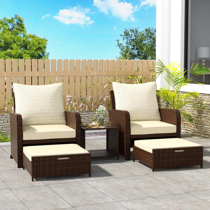 Suvivityse 5 Pieces Wicker Patio Furniture Set, Rattan Patio Conversations Sets, Patio Bistro Set with Ottoman and Table for Garden, Poolside, Backyard (Brown)