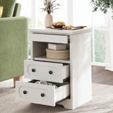 LIKIMIO Night Stand, Modern Bedside Table with 3 Drawers, Open Shelf, End Table with Pull-Out Tray, Wood SideTable, White LIKIMIO