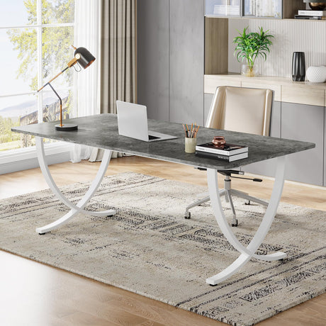 Tribesigns Executive Desk, 63” W x 31.5” D Large Office Desk, Modern Computer Desk Conference Table Meeting Room Table, Business Furniture for Home Office, Gray and White Tribesigns