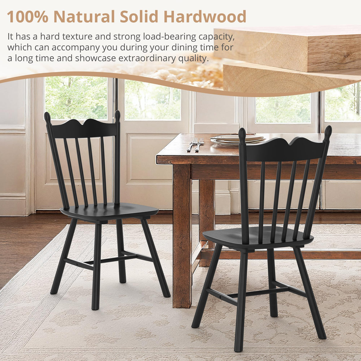 LUE BONA Black Dining Chairs Set of 4, Windsor Wooden Dining Chair with Thickened Backrest, Morden and Mid Century Kitchen Chairs for Dining Room Farmhouse, Weight Capacity 350 lbs LUE BONA