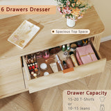 HUAHUU Fluted 6 Drawers Dresser for Bedroom, 55" Mid Century Modern Dresser & Chests of Drawers, Curved Profile Design, Dressers TV Stand, Wood Storage for Hallway, Entryway, Oak HUAHUU