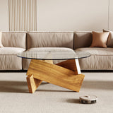 Honyee Modern Round Coffee Table, 30.7" x 30.7" x 16.1" Tempered Glass Top for Living Room, Color: Natural Wood Honyee