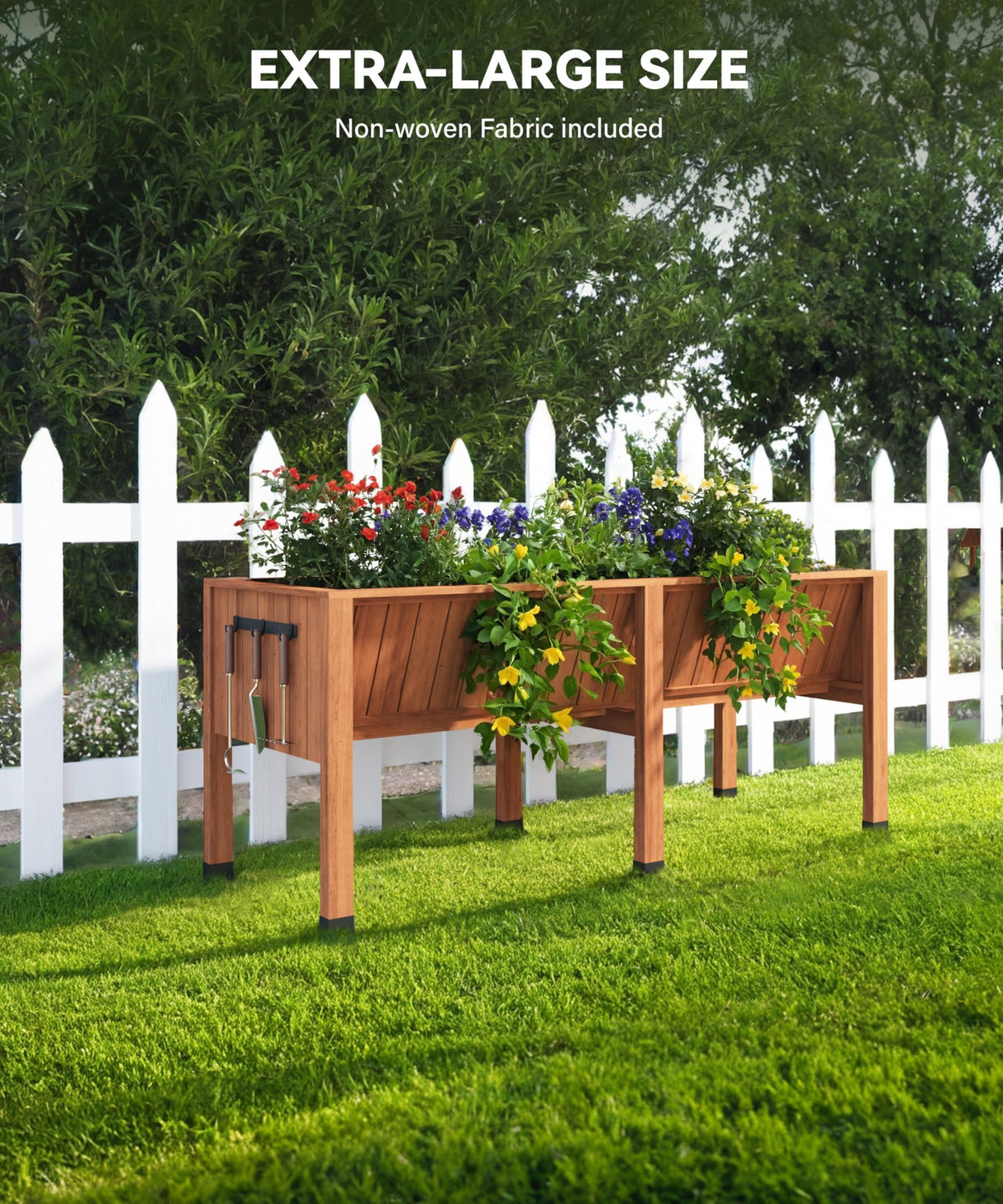 72x26x30 Inch Raised Garden Bed With Leg For Outdoor Growing Vegetables and Herbs, 6X2X2.5 Ft Elevated Wood Planter Box Stand With Hooks for Backyard, Patio, Balcony w/Non-Woven Liner, 13.7In Depth GarveeTech