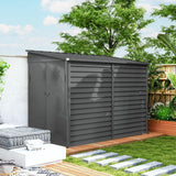 Outsunny 4.6' x 9' Steel Outdoor Storage Shed, Lean to Shed, Metal Tool House with Foundation Kit, Lockable Doors, Gloves and 2 Air Vents for Backyard, Patio, Lawn, Dark Gray Outsunny