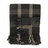 Plaid Black & Tan Fringed Woven Cotton Blend Throw Creative Co-Op