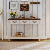 ChooChoo 47" Farmhouse Console Table with 3 Drawers, Rustic Entryway Table, Narrow Long Sofa Table for Living Room, Hallway, Behind Couch, Soft White and Brown ChooChoo