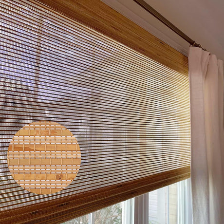 LETAU Cordless Wood Window Shades Blinds, Light Filtering Window Treatment, Roll Up Bamboo Blinds for Window, Almond Brown, 35" W x 48" L LETAU