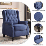 Wingback Pushback Recliner Chair, High Back Upholstered Armchair with Solid Wood Legs, Rivet Decoration, Blue Bonzy Home