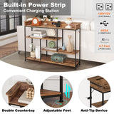 Welfuturer Console Table with Outlets and USB Ports 4Tier Sofa Table with LED Light and Open Shelves Industrial Entryway Hallway Side Table for Living Room Foyer Couch Hallway Rustic Brown Welfuturer