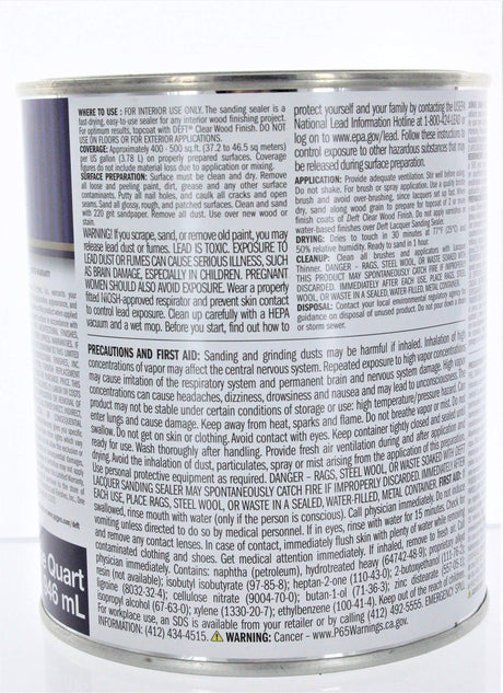 DEFT/PPG ARCHITECTURAL FIN DFT015/04 1 qt Deft DFT015 Clear Lacquer Sanding Nitrocellulose Interior Wood Sealer, No Size, No Color DEFT