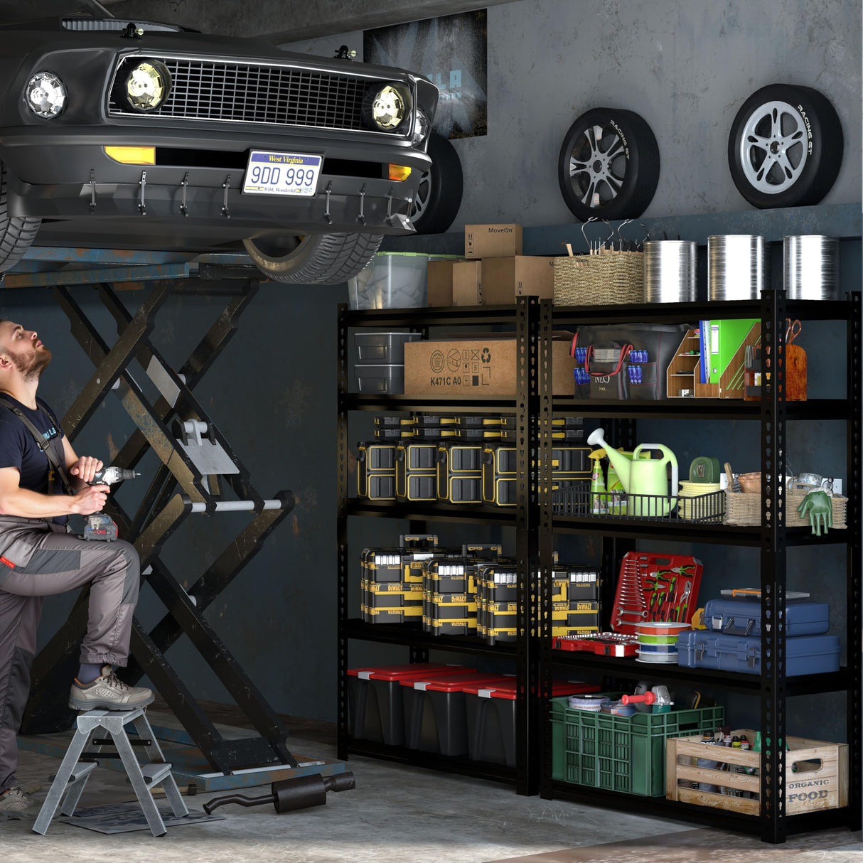 LI JIU HOME 5 Tire Storage Shelving Heavy Duty Garage Shelves 2000LBS Load Bearing, Full Metal Shelving Units, Durable Construction, Adjustable Shelves, Easy Assembly, 36''W x 16''D x 72''H LI JIU HOME