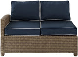 Crosley Furniture Bradenton Outdoor Sectional Left Side Loveseat, 2-Person Wicker Patio Couch for Deck, Brown with Navy Cushions Crosley Furniture