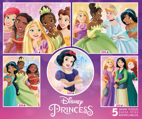 Ceaco - 5 in 1 Multipack - Disney Princess - (2) 300 Piece, (2) 500 Piece, (1) 750 Piece Jigsaw Puzzles Ceaco