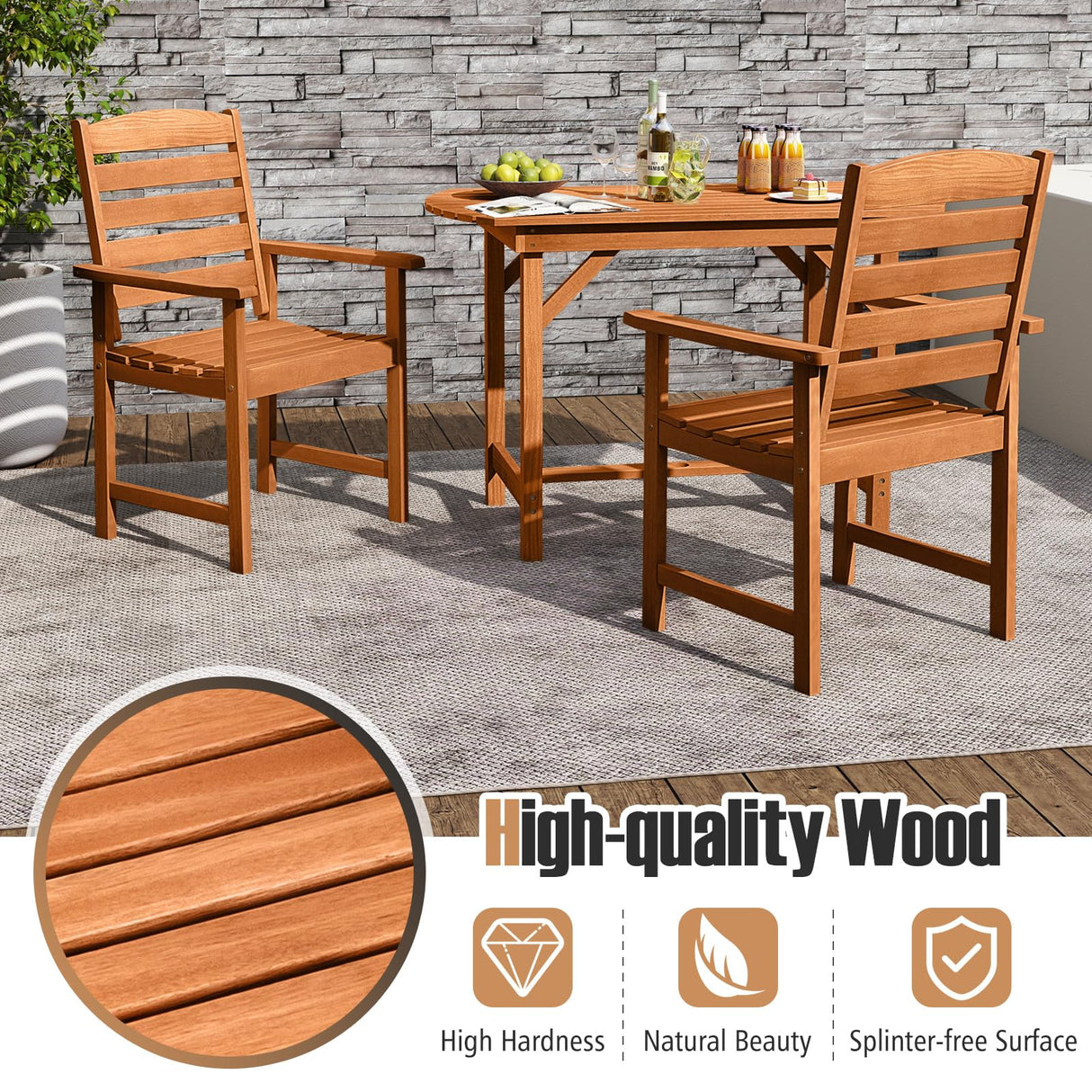 Tangkula 7 Pieces Outdoor Dining Set for 6, Patio Solid Wood Slatted Rectangular Dinner Table and Armchairs Set w/Umbrella Hole, Teak Oil Finish, for Lawn, Deck, Yard, Porch and Poolside Tangkula