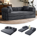 79" Convertible Sofa Bed with Fixed-Shape Frame & Removable Armrests, Modular Corduroy Sleeper Sofa, Folding Mattress Couch for Small Spaces - No Assembly Needed in Dark Gray (Includes 2 Pillows) SAVENICA