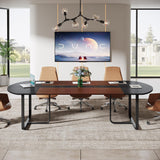 Tribesigns 6FT Conference Table, 70.86" L x 35.43" W x 29.52" H Inches Oval Shaped Meeting Table, Modern Conference Room Seminar Table for Office Meeting Walnut & Black Tribesigns