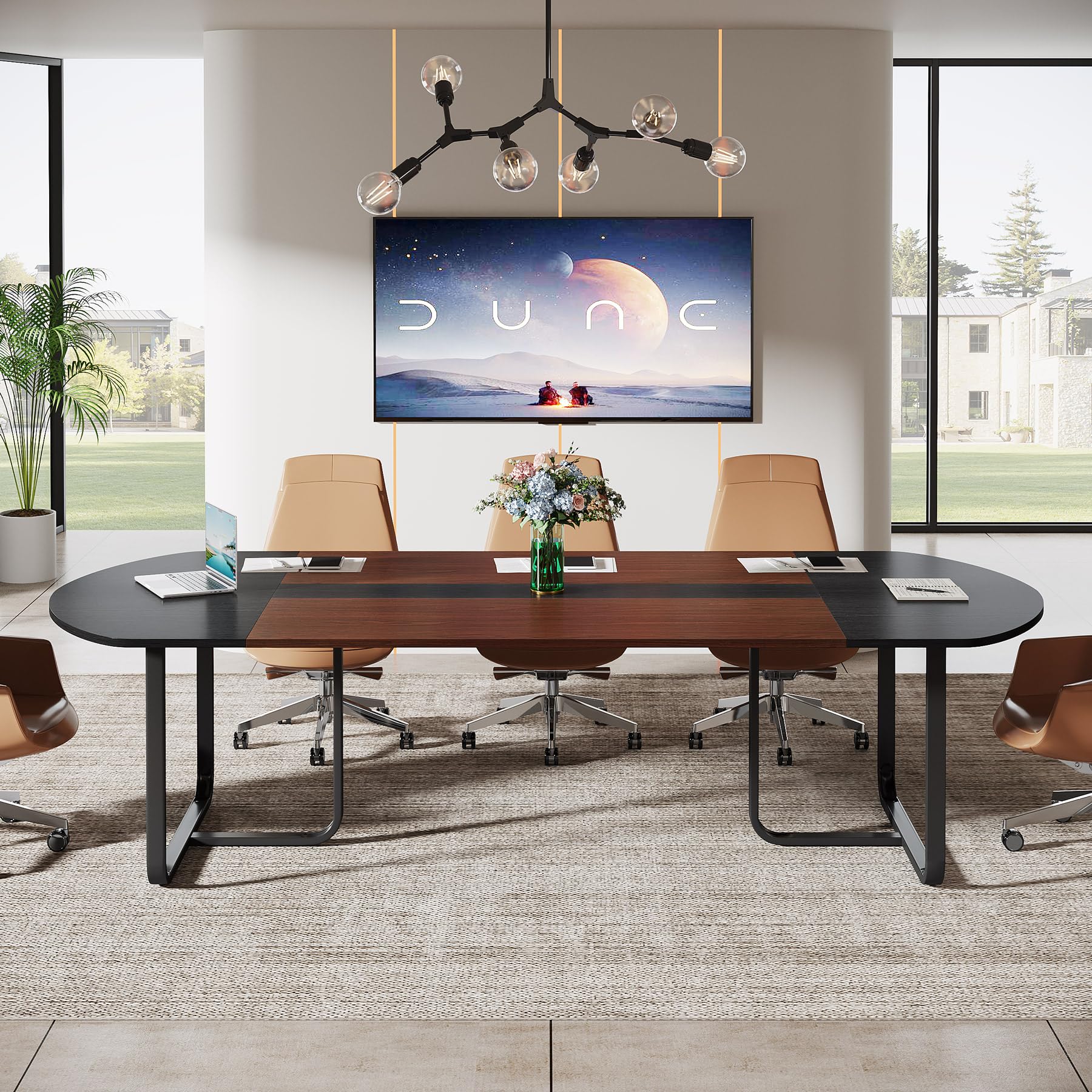 Tribesigns 6FT Conference Table, 70.86" L x 35.43" W x 29.52" H Inches Oval Shaped Meeting Table, Modern Conference Room Seminar Table for Office Meeting Walnut & Black - WoodArtSupply