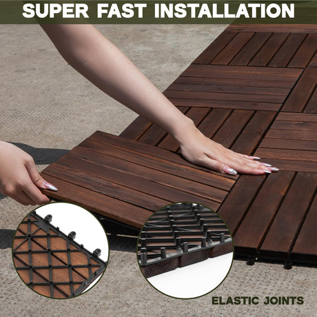 VICTORY RELAX Acacia Wood Decking Tiles 9PCS - Easy Snap Interlocking Deck Tiles for Patio Poolside Balcony Decor - All Weather Waterproof Flooring for Indoor & Outdoor (Round Joints) VICTORY RELAX