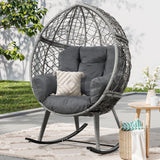 YITAHOME Wicker Rocking Egg Chair, Outdoor Patio Rocking Chair with 5.9in Thick Cushion, 250lb Capacity, Anti-Slip, All-Weather Resilient Egg Lounger Chair for Indoor & Outdoor, Grey(1 Pack only) YITAHOME
