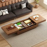 Mid-Century Modern Expandable Coffee Table, 47.2"-81.8" Adjustable Walnut Center Table with Large Hidden Storage for Living Room NessCarsti