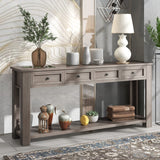 Console Table Hallway Sofa Entryway Side Table 63" Long Furniture with 4 Drawers and Bottom Shelf for Living Room Home Decor (Gray Wash) Knocbel