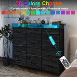 Welfuturer Black Dresser with LED Light 12 Drawers Dresser with Charging Station Dresser for Bedroom with 12 Fabric Drawers for Bedroom Hallway Entryway Closets Sturdy Steel Frame Wood Top Black Welfuturer