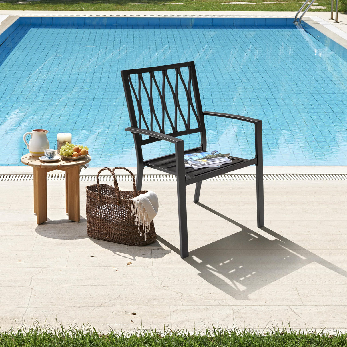 NUU GARDEN 6 Piece Patio Dining Chairs, Stackable Outdoor Dining Chair with Metal Frame, Bistro Patio Chairs for Backyard Lawn Deck Poolside Porch, Black NUU GARDEN
