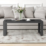 FansaFurn Aluminum Patio Outdoor Coffee Table with Tempered Glass Desktop, U-Frame Modern Patio Coffee Table with Adjustable Feet for Outdoor, Grey FansaFurn