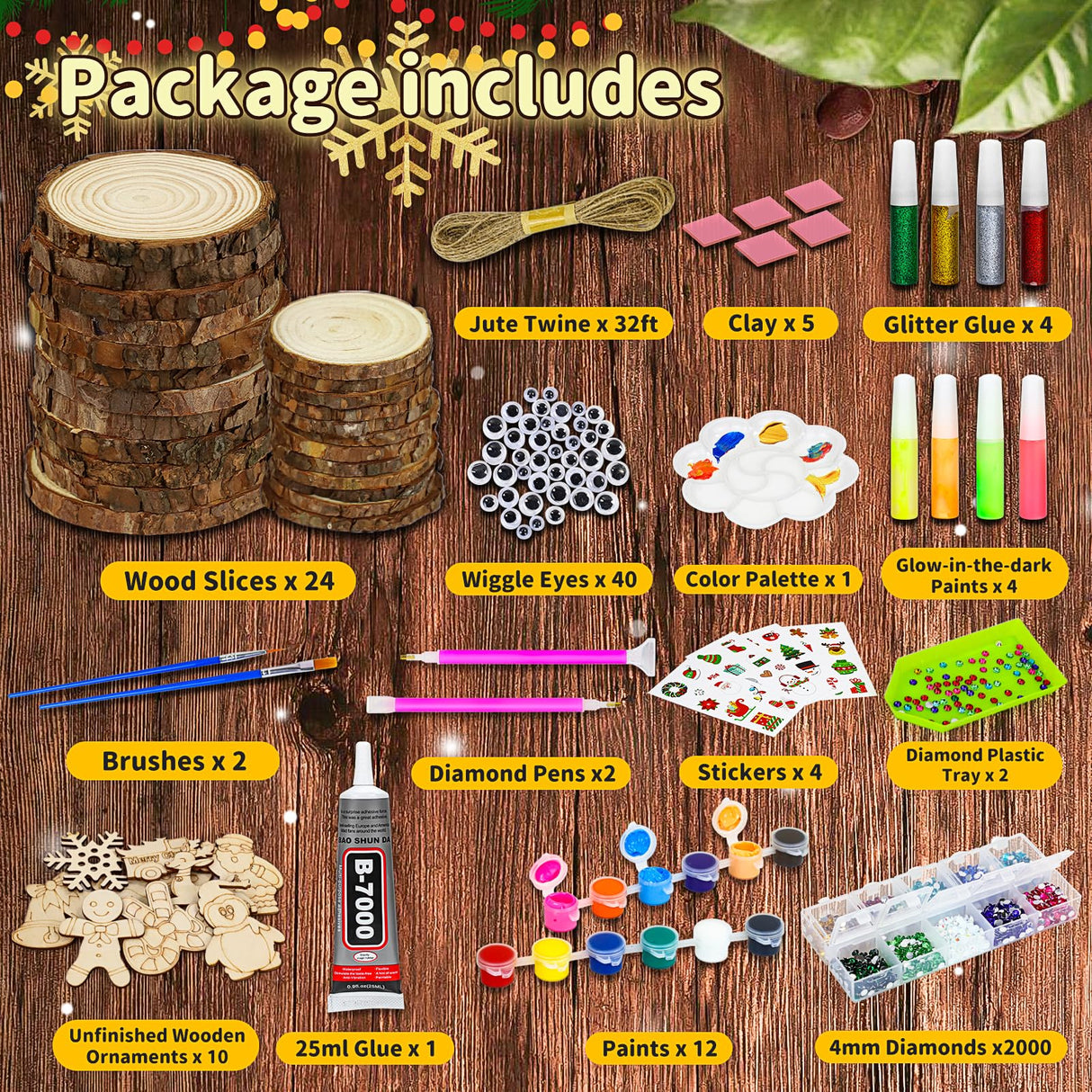 Bamamon Painting Crafts Kit for Kids, Glow in The Dark Arts & Crafts Set for Girls Boys Ages 4-12,Wood Slice Craft Creative Activities, Valentines Gifts Party Favors Toy for Kids (24Pcs) Bamamon