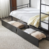 Karl home Black Bunk Bed Twin Over Twin with 2 Storage Drawers, Metal Bunk Bed with Built-in Ladder and Safety Guardrail, Space-Saving Twin Bunk Beds for Kids, Teens & Adults, No Box Spring Karl home