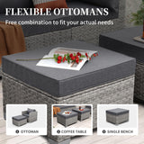 WAROOM Patio Furniture Set 6 Piece Outdoor Patio Set Grey Wicker Balcony Furniture Conversation Sets PE Rattan Couch Sofa with Fire Pit Table, Grey Cushion WAROOM