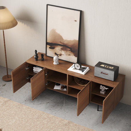 Modern Design By Crafts & comfort Napoli Wood TV Stand - Mid Century Entertainment Center with Storage for [65]-Inch Flat Screen Television,Wooden Furniture for Living Room & Bedroom Walnut color Modern Design By Crafts & comfort