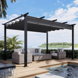 Luckyberry 10' X 13' Outdoor Retractable Pergola with Sun Shade Canopy Patio Metal Shelter for Garden Porch Beach Pavilion Grill Gazebo Modern Yard Grape Trellis Pergola, Grey LUCKYBERRY