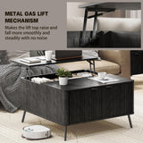 Fatmok Coffee Table, Lift Top Coffee Table for Living Room, 35.4" Square Coffee Table with Storage, Modern Fluted Center Table with Hidden Storage Compartment, Large Rustic Coffee Table, Black Fatmok