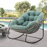 Villeston Outdoor Papasan Rocking Chair - Oversized Comfy Patio Chair Indoor Egg Royal Rattan Rocking Chair with Cushion for Front Porch Lounge Lawn Bedroom Living Room (Grass Green) Villeston