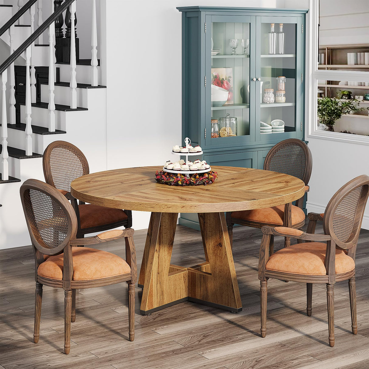 Tribesigns Round Dining Table for 4, 47 Inch Retro Brown Kitchen Table Small Dinner Table Farmhouse Wood Kitchen Dinning Table for Dining Room Kitchen,Living Room (Chairs not Included) Tribesigns