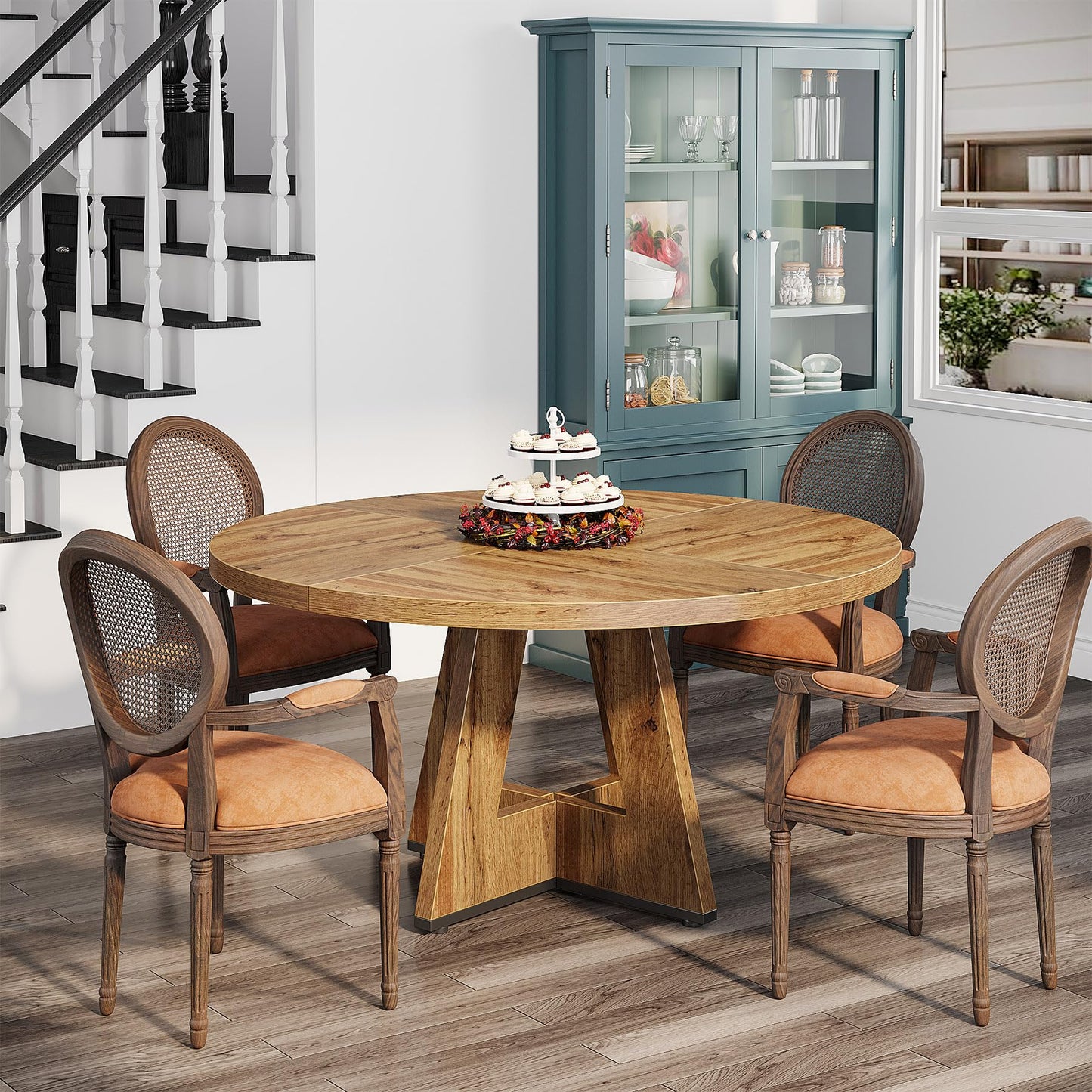 Tribesigns Round Dining Table for 4, 47 Inch Retro Brown Kitchen Table Small Dinner Table Farmhouse Wood Kitchen Dinning Table for Dining Room Kitchen,Living Room (Chairs not Included) - WoodArtSupply