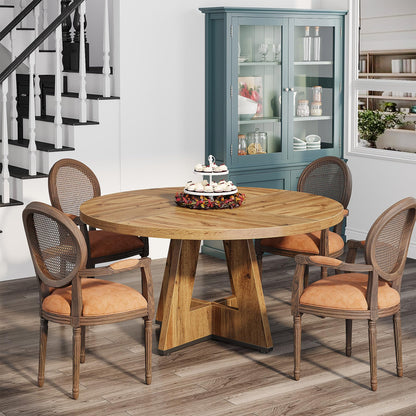 Tribesigns Round Dining Table for 4, 47 Inch Retro Brown Kitchen Table Small Dinner Table Farmhouse Wood Kitchen Dinning Table for Dining Room Kitchen,Living Room (Chairs not Included) - WoodArtSupply