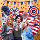 HOOSUN Patriotic 4th of July Decorations Set, 9 Pcs Red White and Blue Paper Fans, USA Pennant Bunting, Star Streamers, Patriotic Tablecloth for Fourth of July Party Supplies, Memorial Day Decor HOOSUN