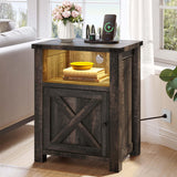 YITAHOME Farmhouse Nightstand with Charging Station & LED Lights, Night Stand Set 2 Living Room End Table, Small Bedside Tables Side Tables Bedroom, Rustic Wood Night Stand, Set of 2, Brown Oak YITAHOME