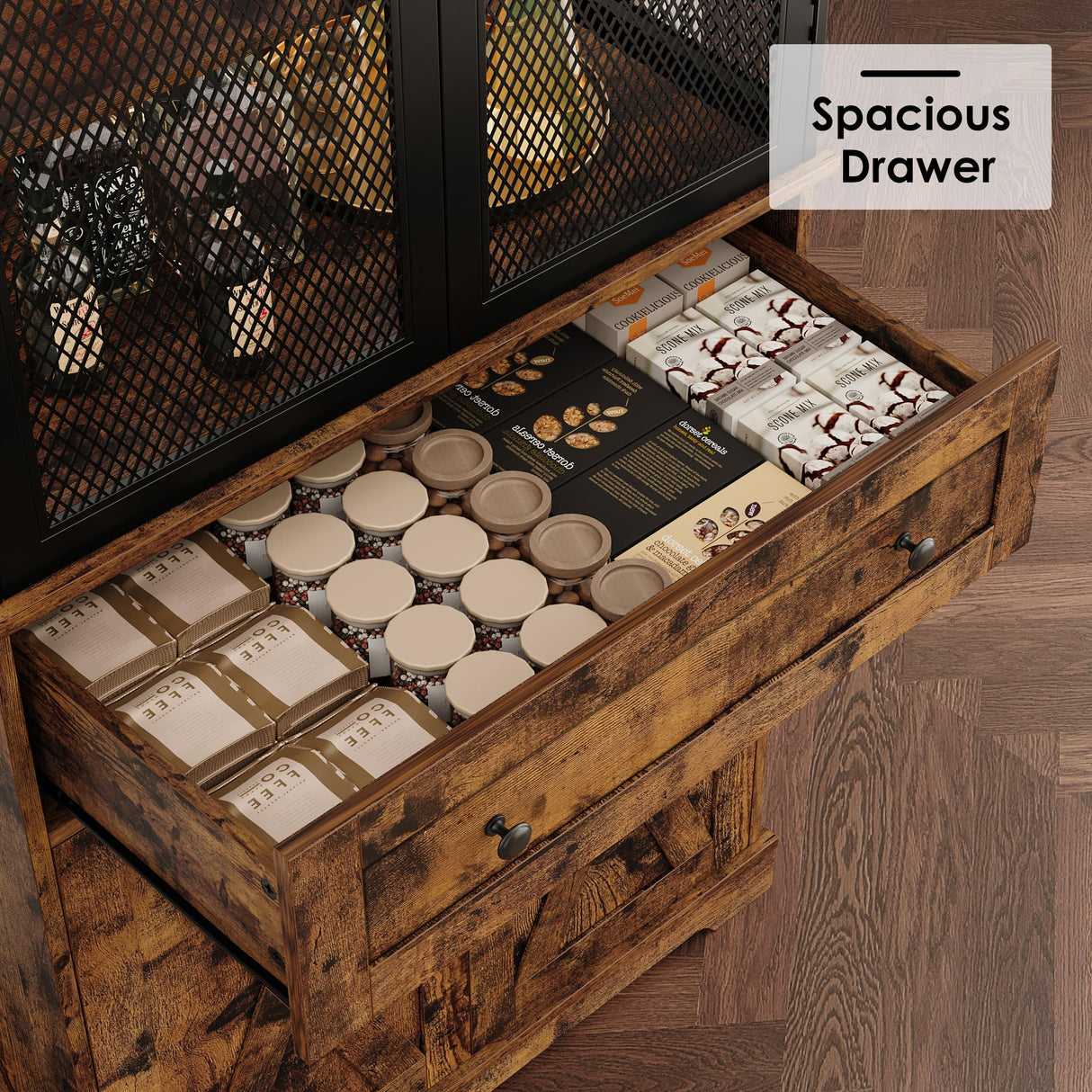 BOTLOG 71” Pantry Cabinet, Kitchen Pantry Storage Cabinet with Adjustable Shelf, Drawer and Barn Door, Tall Storage Cabinet, Bar Cabinet with Visual BOTLOG