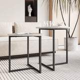HOJINLINERO Round Coffee Table Set of 2 End Tables for Living Room,Black Small Coffee Table Living Room Table,Metal Frame & Wood Look,Sturdy and Easy Assembly,Stacking Side Tables Bedroom,White HOJINLINERO