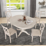 Voohek 5-Piece Kitchen Dining Set for 4, with Extendable Round Wood Table and Chair, Classic Family Furniture for Dinette, Compact Space, Antique White Voohek
